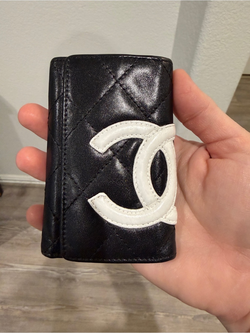 Authentic Chanel Cambon Ligne 6-Key Holder Wallet Black Pink Lambskin
